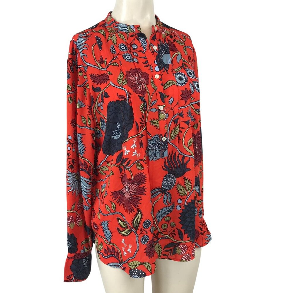 LOFT Red Floral Button-Up Blouse